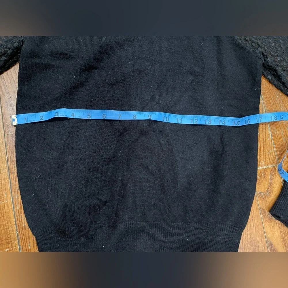 Marled Black Turtleneck Sweater with Sheer Sleeves - Picture 7 of 10